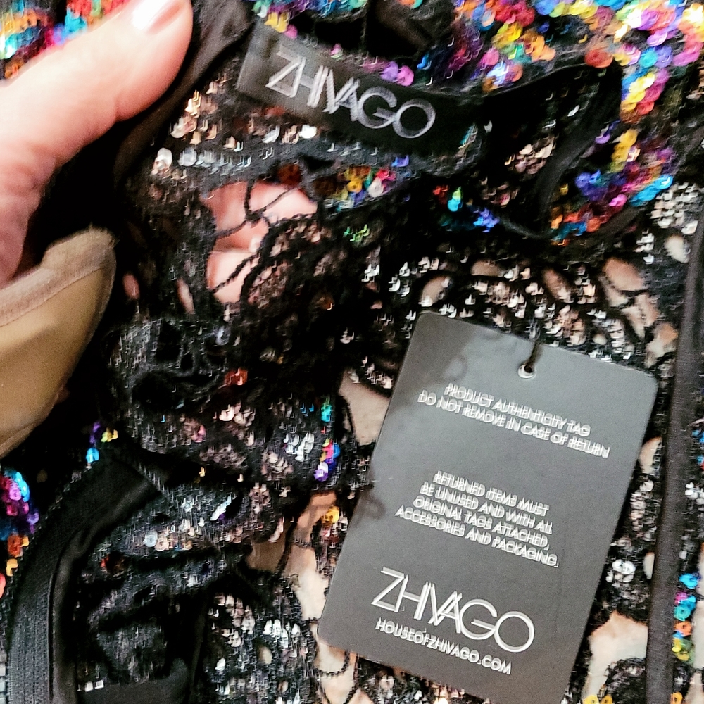 🤑SOLD🤑ZHIVAGO MOKAI NIGHTS SEQUINED LACE CALF-LENGTH DRESS - Picture 9 of 16